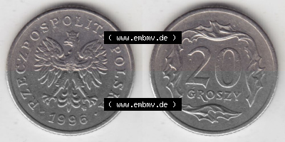 Münzen Polen Umlaufmünze 1990-2016, 20 Groszy 1996, Bild mit Vollansicht als Bildmaterial Sammlung