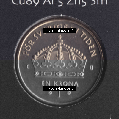 Münzen Schweden Umlaufmünze 2001-2012, 1 Krone 2001 KMS, Bild mit Rückseite der Münze als Bildmaterial Sammlung