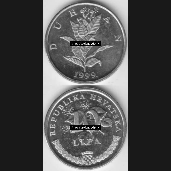 Grau bzw. s/w Münzen Kroatien Umlaufmünze 1993-2021, 5 Lipa 1999, Münzseiten Vertikal für Mobile-Geräte als Bildmaterial Sammlung Graustufen