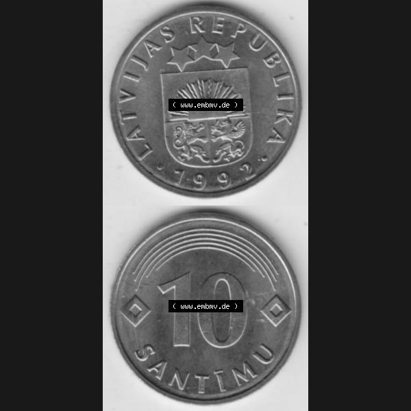 Grau bzw. s/w Münzen Lettland Umlaufmünze 1992-2008, 10 Santimu 1992, Münzseiten Vertikal für Mobile-Geräte als Bildmaterial Sammlung Graustufen