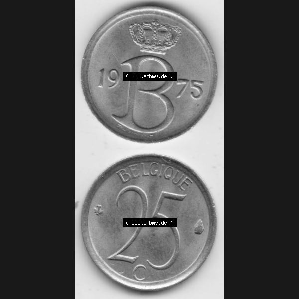 Grau bzw. s/w Münzen Belgien Umlaufmünze 1964-1975, 25 Centimes Belgique. Vorderseite und Rückseite vertikal auf einen digitalen Bild der alten belgischen Francs Umlaufmünze aus Belgien... Sammlung Graustufen