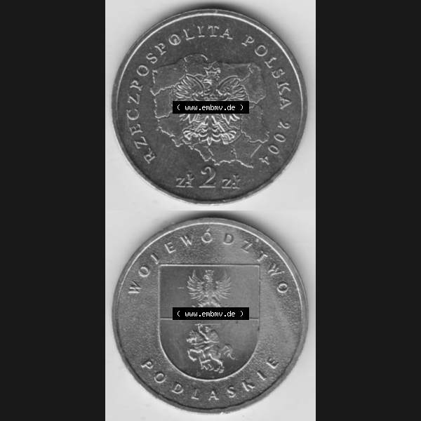 Grau bzw. s/w Münzen Polen Gedenkmünze 2004-2004, 2 Zloty Woiwodschaft Podlachien, Münzseiten Vertikal für Mobile-Geräte als Bildmaterial Sammlung Graustufen