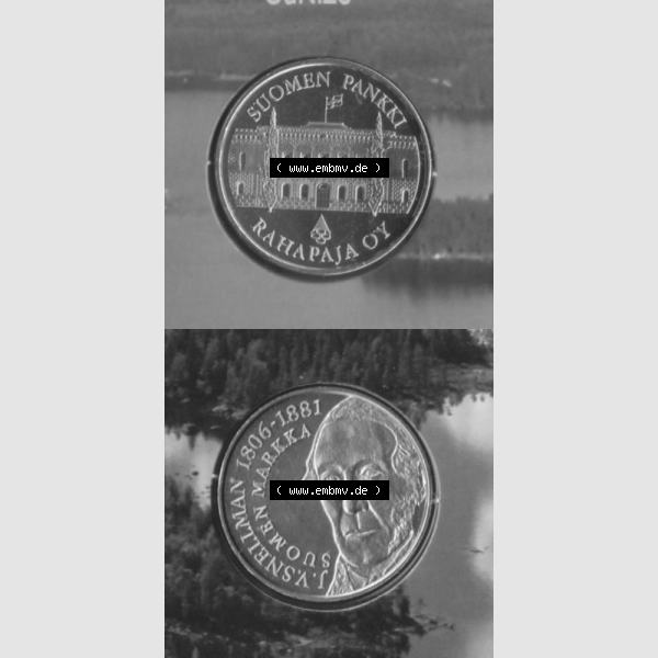Grau bzw. s/w Münzen Finnland Umlaufmünze 2001, Kursmünzensatz-Medaille, Münzseiten Vertikal für Mobile-Geräte zum Download Sammlung Graustufen