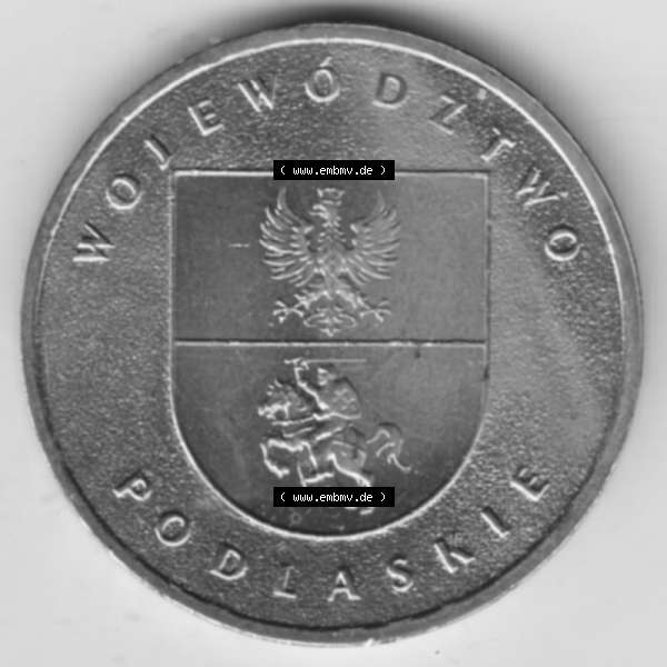 Grau bzw. s/w Münzen Polen Gedenkmünze 2004-2004, 2 Zloty Woiwodschaft Podlachien, Bild mit Rückseite der Münze als Bildmaterial Sammlung Graustufen