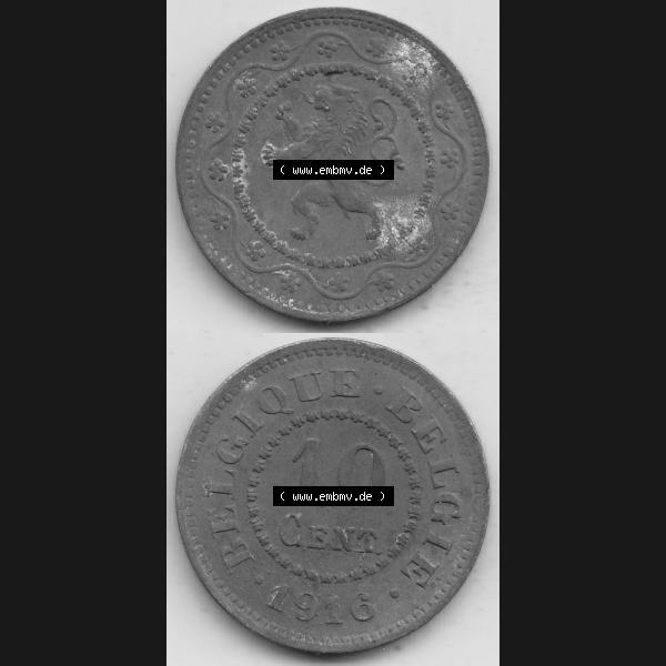 Grau bzw. s/w Münzen Belgien Umlaufmünze 1915-1917, 10 Centimes 1916 Belgique - Belgie. Vorderseite und Rückseite vertikal auf einen digitalen Bild der alten belgischen Francs Umlaufmünze... Sammlung Graustufen