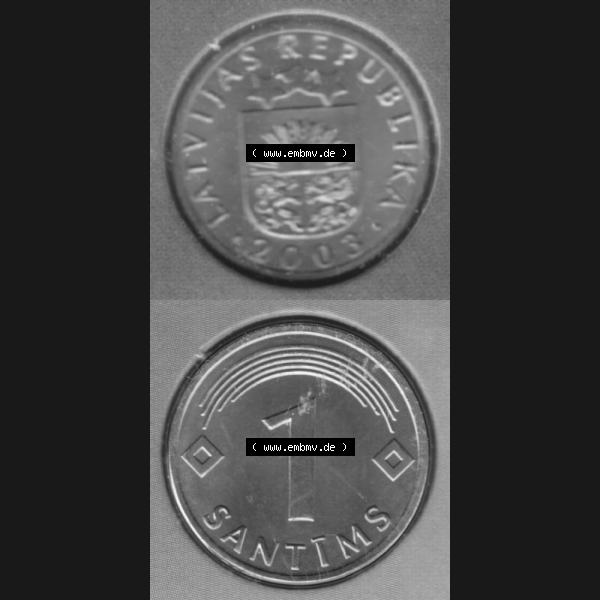 Grau bzw. s/w Münzen Lettland Umlaufmünze 1992-2008, 1 Centime 2003, Münze aus Münzensatz, Münzseiten Vertikal für Mobile-Geräte als Bildmaterial Sammlung Graustufen