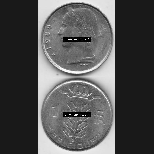 Grau bzw. s/w Münzen Belgien Umlaufmünze 1950-1988, 1 Franc Belgique. Vorderseite und Rückseite vertikal auf einen digitalen Bild der alten belgischen Francs Umlaufmünze aus Belgien... Sammlung Graustufen