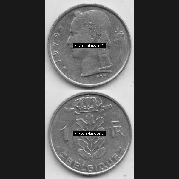 Grau bzw. s/w Münzen Belgien Umlaufmünze 1950-1988, 1 Francs-Franken 1979 Belgique. Vorderseite und Rückseite vertikal auf einen digitalen Bild der alten belgischen Francs Umlaufmünze... Sammlung Graustufen