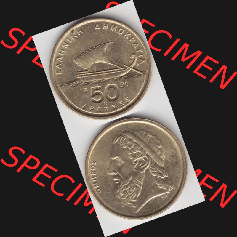 Münzen Griechenland Umlaufmünze 1990, 50 Apaxmee, Drachmen, Münzseiten Vertikal für Mobile-Geräte zum Download Sammlung