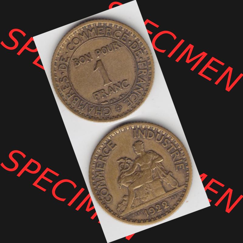 Münze Frankreich 1920-1927, 1 Francs, Franken 1922. Vorderseite und Rückseite vertikal auf einen digitalen Bild der alten französischen Umlaufmünze aus Frankreich... Sammlung