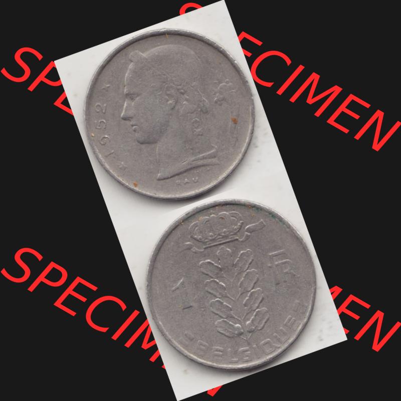 Münzen Belgien Umlaufmünze 1950-1988, 1 Francs-Franken 1952 Belgique. Vorderseite und Rückseite vertikal auf einen digitalen Bild der alten belgischen Francs Umlaufmünze... Sammlung