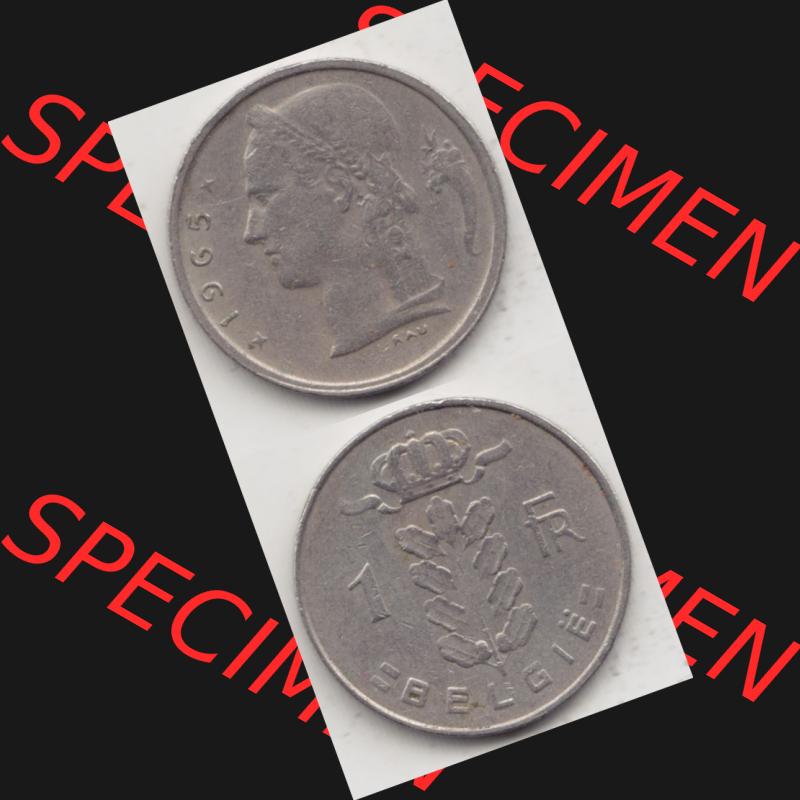 Münzen Belgien Umlaufmünze 1950-1988, 1 Francs-Franken 1965 Belgie. Vorderseite und Rückseite vertikal auf einen digitalen Bild der alten belgischen Francs Umlaufmünze... Sammlung