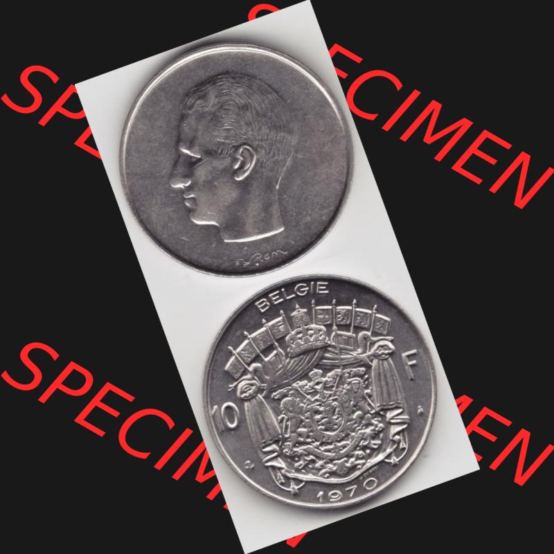 Münzen Belgien Umlaufmünze 1969-1979, 10 Francs Belgie. Vorderseite und Rückseite vertikal auf einen digitalen Bild der alten belgischen Francs Umlaufmünze aus Belgien... Sammlung