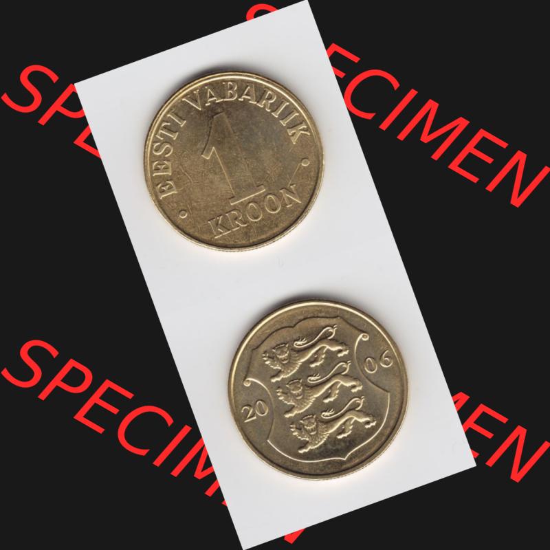 Münzen Estland Umlaufmünze 2006, 1 Kroon. Vorderseite und Rückseite vertikal auf einen digitalen Bild der alten estländische Umlaufmünze aus Estland zum katalogisieren... Sammlung