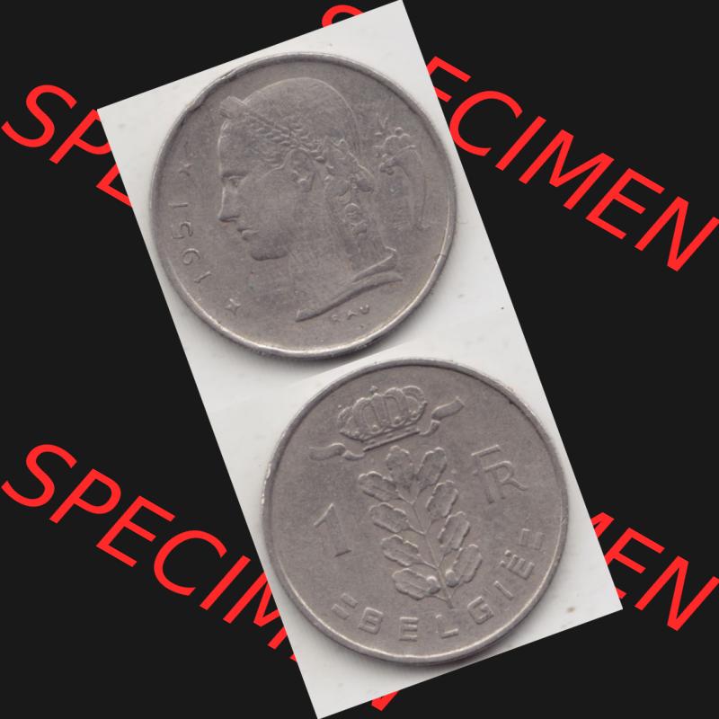Münzen Belgien Umlaufmünze 1950-1988, 1 Francs-Franken 1951 Belgie. Vorderseite und Rückseite vertikal auf einen digitalen Bild der alten belgischen Francs Umlaufmünze... Sammlung