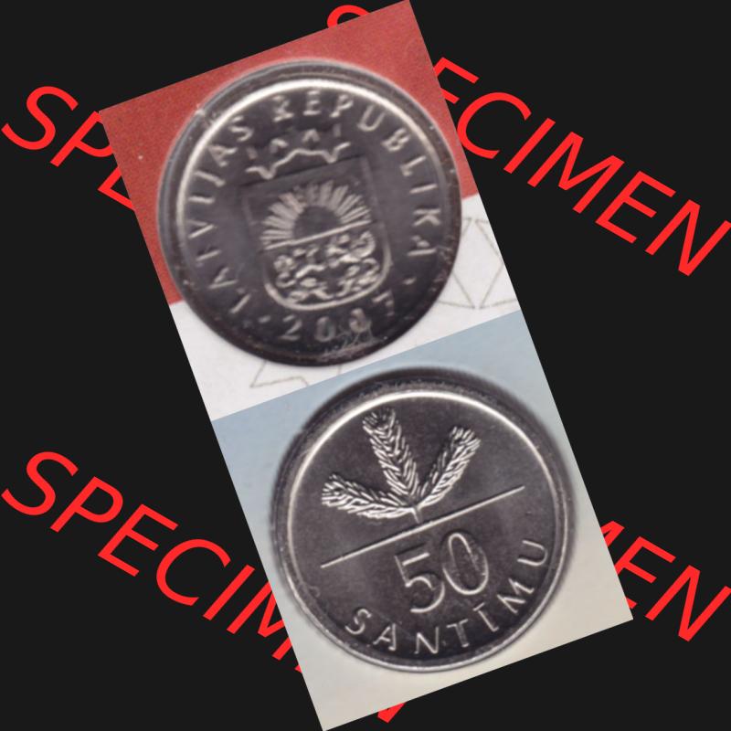 Münzen Lettland Umlaufmünze 1992-2009, 50 Centimes 2007, Münze aus Münzensatz, Münzseiten Vertikal für Mobile-Geräte als Bildmaterial Sammlung