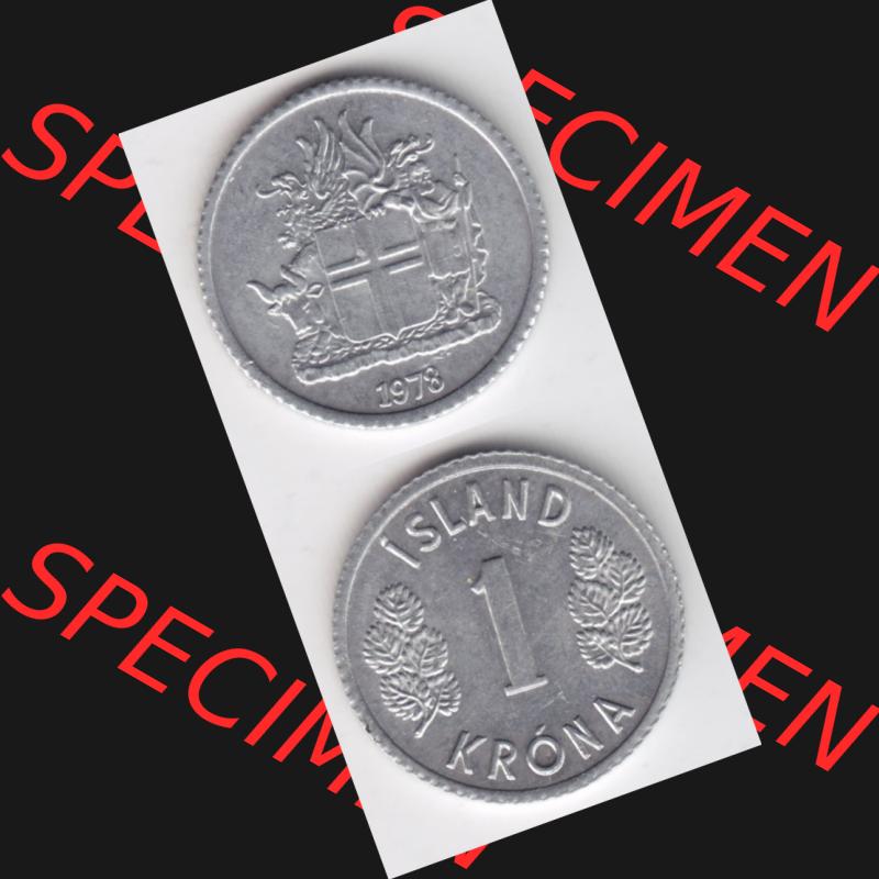 Münzen Island Umlaufmünze 1976-1980, 1 Krona, Krone 1978. Vorderseite und Rückseite vertikal untereinander auf einen digitalen Bild der alten Isländischen Umlaufmünze... Sammlung