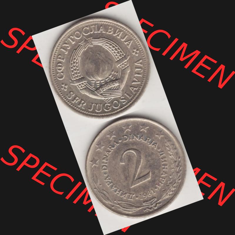 Münzen Jugoslawien Umlaufmünze 1971-1981, 2 Dinar 1981, Münzseiten Vertikal für Mobile-Geräte als Bildmaterial Sammlung