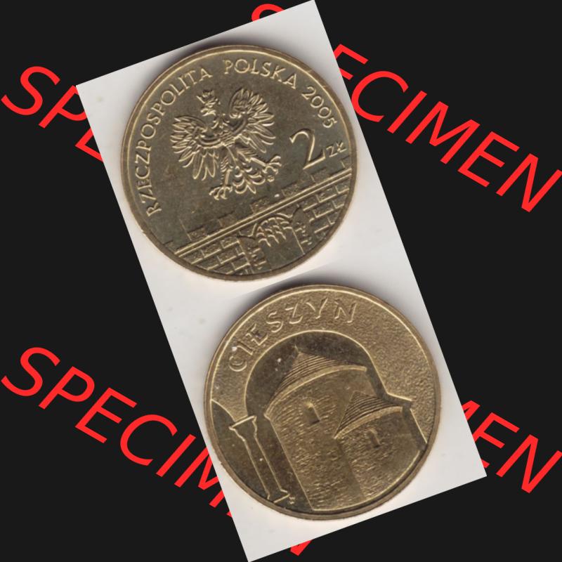 Münzen Polen Gedenkmünze 2005-2005, 2 Zloty, Historische Städte Polens - Cieszyn, Münzseiten Vertikal für Mobile-Geräte als Bildmaterial Sammlung