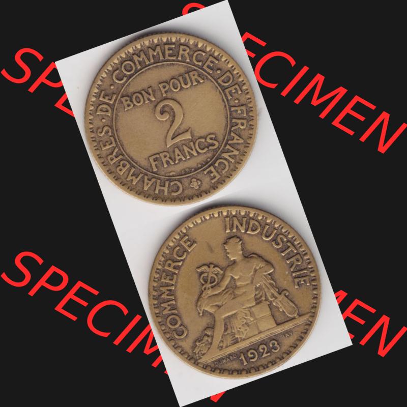Münze Frankreich 1920-1927, 2 Francs, Franken 1923. Vorderseite und Rückseite vertikal auf einen digitalen Bild der alten französischen Umlaufmünze aus Frankreich... Sammlung