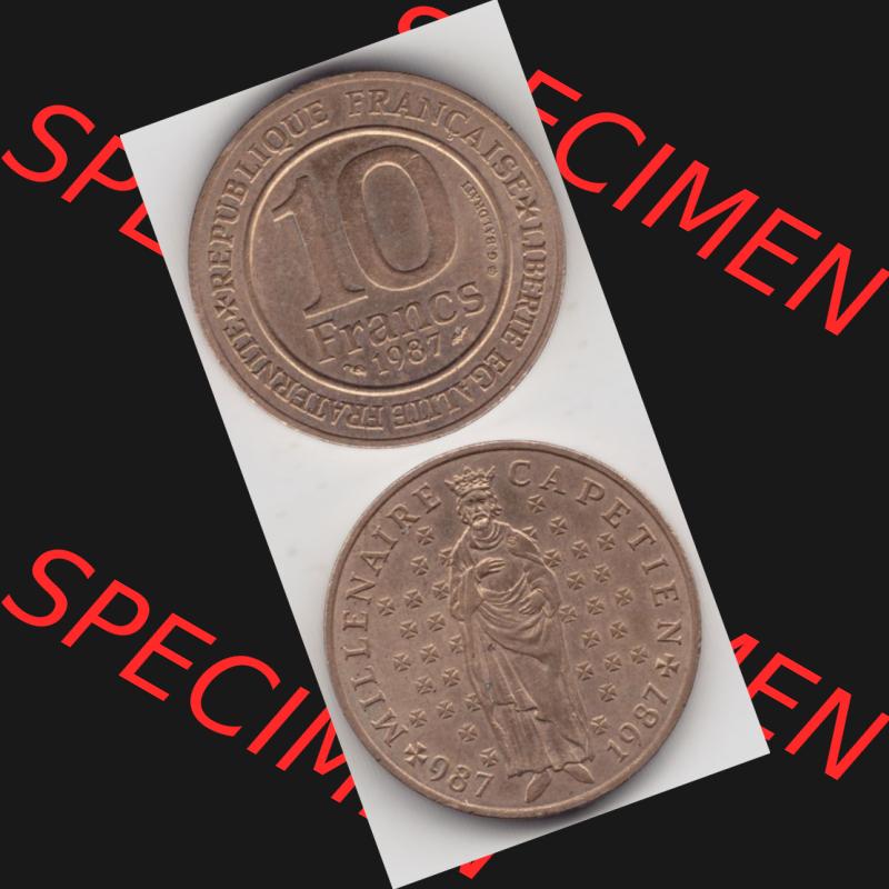 Münze Frankreich 1987-1987, 10 Francs 1000 Jahre König Hugo Capet erster König von Frankreich. Vorderseite und Rückseite vertikal auf einen digitalen Bild der alten französischen... Sammlung