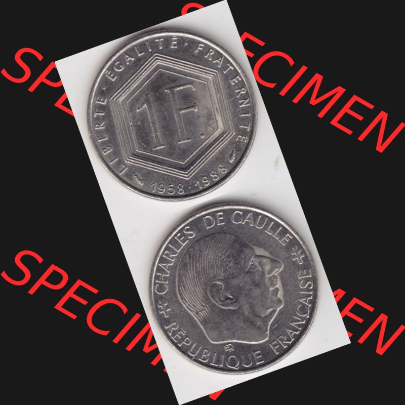 Münze Frankreich 1988-1988, 1 Francs, Franken 1988. Vorderseite und Rückseite vertikal auf einen digitalen Bild der alten französischen Umlaufmünze aus Frankreich... Sammlung