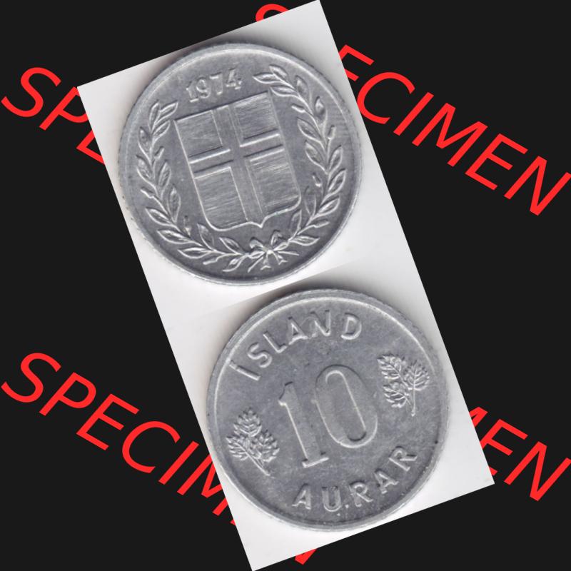 Münzen Island Umlaufmünze 1970-1974, 10 Aurar 1974, Münzseiten Vertikal für Mobile-Geräte zum Bildmaterial Sammlung