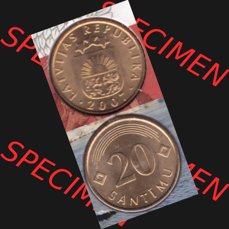 Münzen Lettland Umlaufmünze 1992-2009, 20 Centimes 2007, Münze aus Münzensatz, Münzseiten Vertikal für Mobile-Geräte als Bildmaterial Sammlung