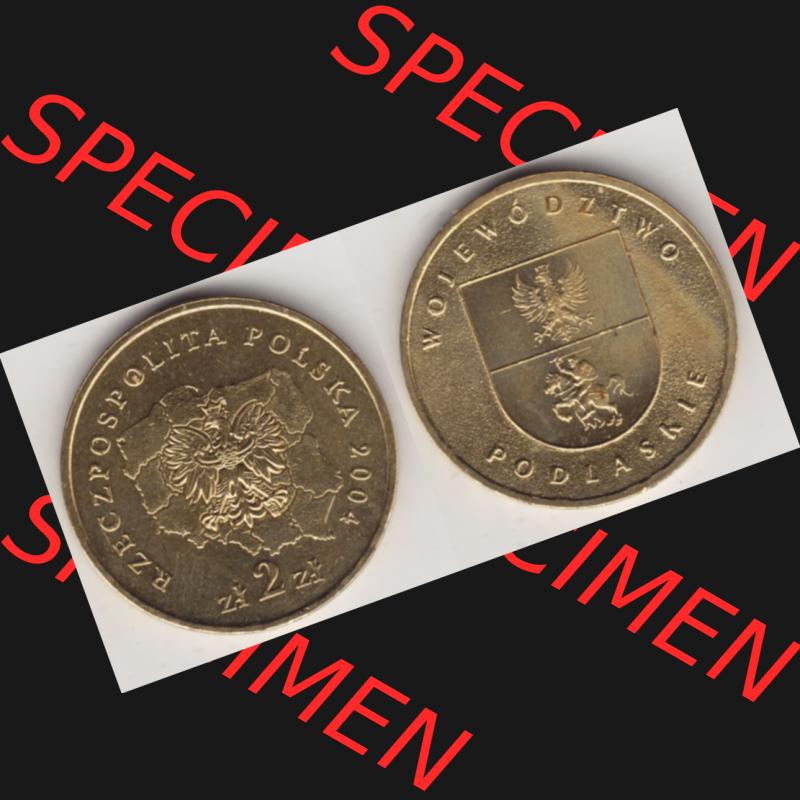 Münzen Polen Gedenkmünze 2004-2004, 2 Zloty Woiwodschaft Podlachien, Münzseiten Untereinander als Bildmaterial Sammlung