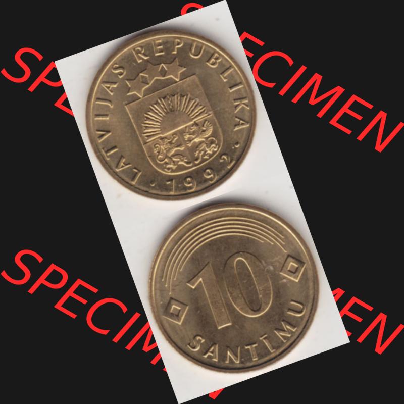Münzen Lettland Umlaufmünze 1992-2008, 10 Santimu 1992, Münzseiten Vertikal für Mobile-Geräte als Bildmaterial Sammlung