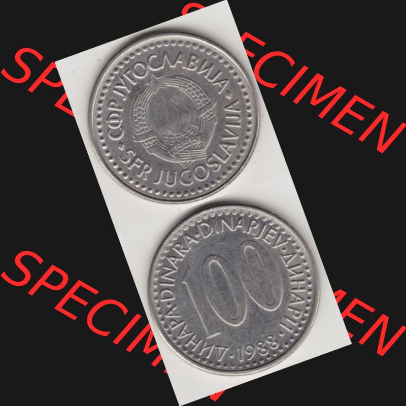 Münzen Jugoslawien Umlaufmünze 1985-1988, 100 Dinar 1988, Münzseiten Vertikal für Mobile-Geräte als Bildmaterial Sammlung