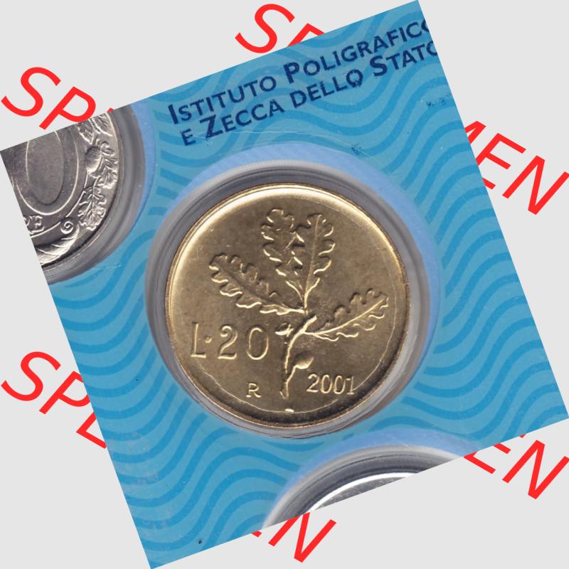 Münzen Italien Umlaufmünze 1956-2001, 20 Lira-Lire Kleinmünze 2001. Rückseite der alten italienischen Münze aus Italien in der italienischen Lira-Währung zum... Sammlung