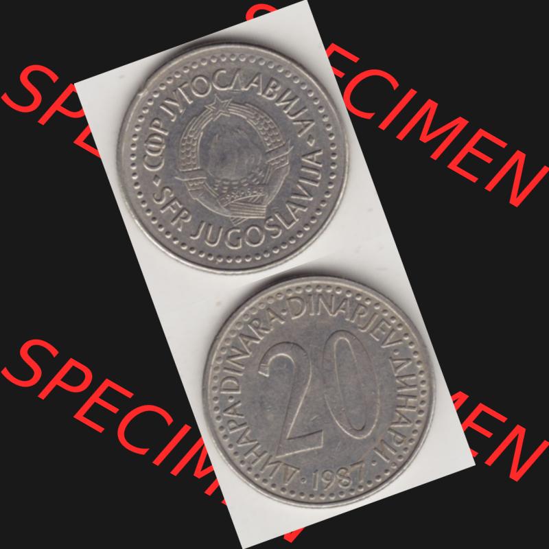 Münzen Jugoslawien Umlaufmünze 1985-1987, 20 Dinar 1987, Münzseiten Vertikal für Mobile-Geräte als Bildmaterial Sammlung