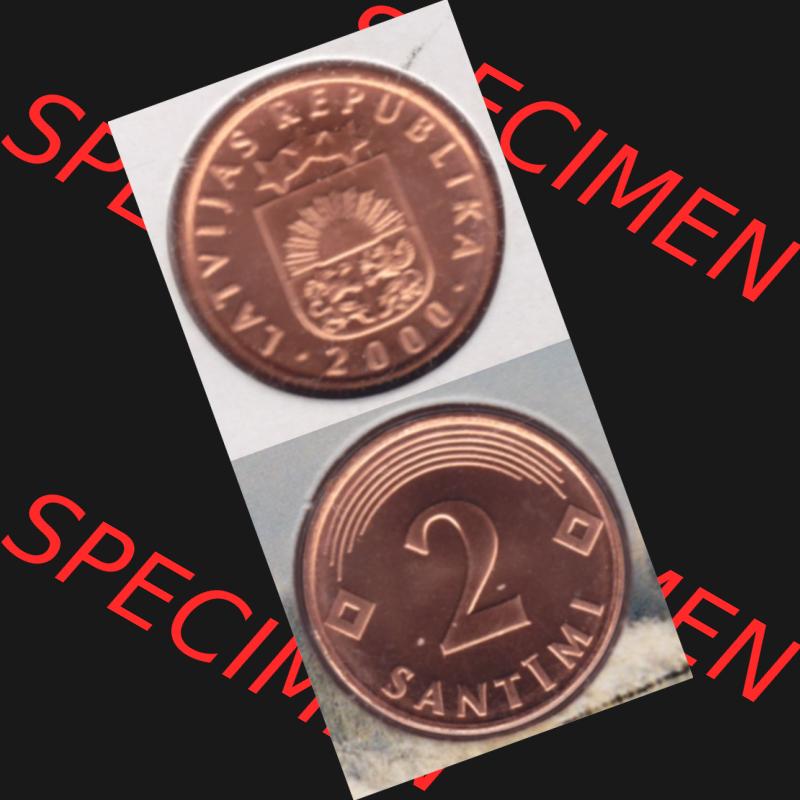 Münzen Lettland Umlaufmünze 1992-2009, 2 Centimes 2000, Münze aus Münzensatz, Münzseiten Vertikal für Mobile-Geräte als Bildmaterial Sammlung