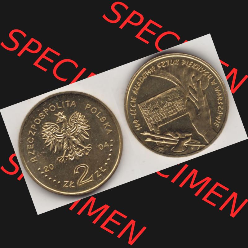 Münzen Polen Gedenkmünze 2004-2004, 2 Zloty, 100 Jahre Gründung der Kunstakademie, Münzseiten Untereinander als Bildmaterial Sammlung