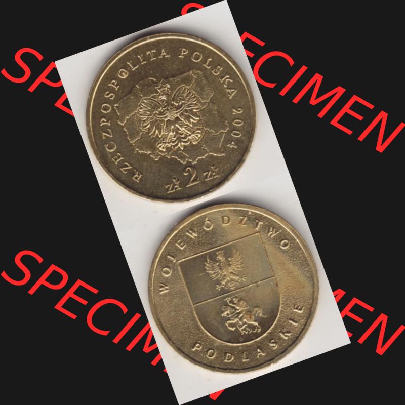 Münzen Polen Gedenkmünze 2004-2004, 2 Zloty Woiwodschaft Podlachien, Münzseiten Vertikal für Mobile-Geräte als Bildmaterial Sammlung