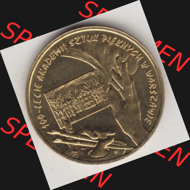 Münzen Polen Gedenkmünze 2004-2004, 2 Zloty, 100 Jahre Gründung der Kunstakademie, Bild mit Rückseite der Münze als Bildmaterial Sammlung