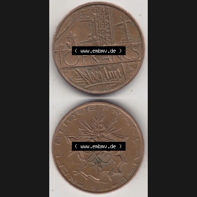 Münze Frankreich 1974-1987, 10 Franken-Francs 1984. Vorderseite und Rückseite vertikal auf einen digitalen Bild der alten französischen Umlaufmünze aus Frankreich in der... Sammlung