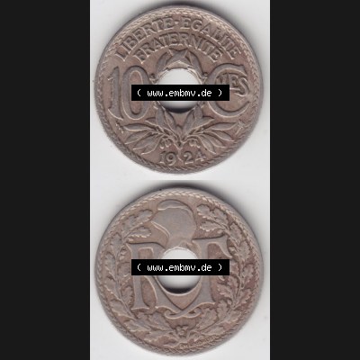 Münze Frankreich 1917-1938, 10 Centimes, Cent 1924. Vorderseite und Rückseite vertikal auf einen digitalen Bild der alten französischen Umlaufmünze 10 Cmes - Centimes... Sammlung