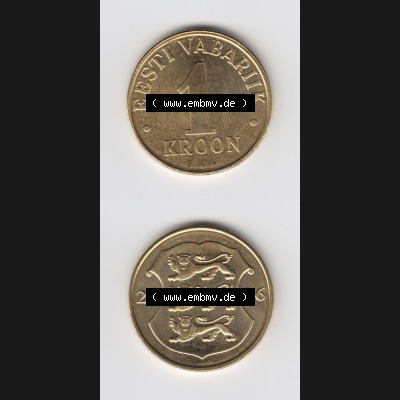 Münzen Estland Umlaufmünze 2006, 1 Kroon. Vorderseite und Rückseite vertikal auf einen digitalen Bild der alten estländische Umlaufmünze aus Estland zum katalogisieren... Sammlung