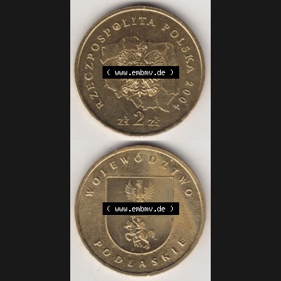 Münzen Polen Gedenkmünze 2004-2004, 2 Zloty Woiwodschaft Podlachien, Münzseiten Vertikal für Mobile-Geräte als Bildmaterial Sammlung