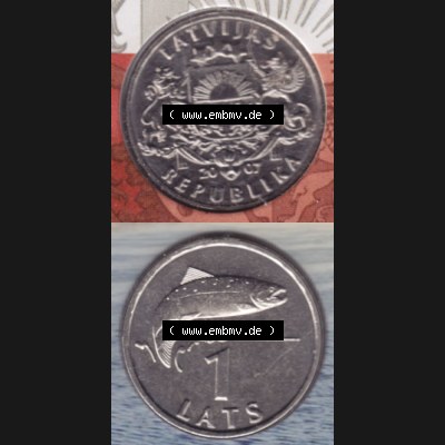 Münzen Lettland Umlaufmünze 1992-2008, 1 Lats 2007, Münze aus Münzensatz, Münzseiten Vertikal für Mobile-Geräte als Bildmaterial Sammlung