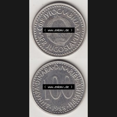 Münzen Jugoslawien Umlaufmünze 1985-1988, 100 Dinar 1988, Münzseiten Vertikal für Mobile-Geräte als Bildmaterial Sammlung