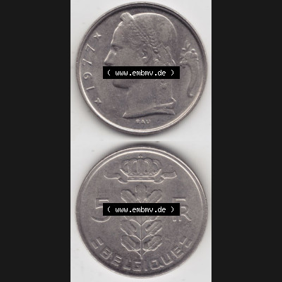 Münzen Belgien Umlaufmünze 1948-1981, 5 Francs Belgique. Vorderseite und Rückseite vertikal auf einen digitalen Bild der alten belgischen Francs Umlaufmünze aus Belgien... Sammlung