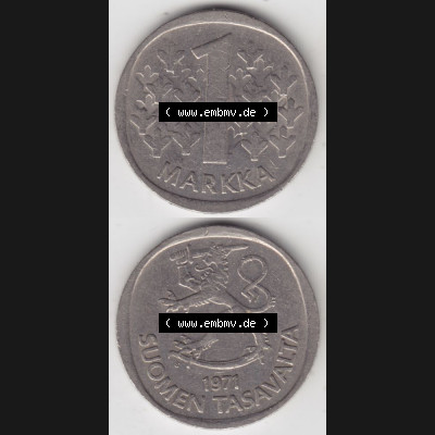 Münzen Finnland Umlaufmünze 1969-1993, 1 Markka 1971. Vorderseite und Rückseite vertikal auf einen digitalen Bild der alten finnischen Umlaufmünze aus Finnland SUOMI zum... Sammlung