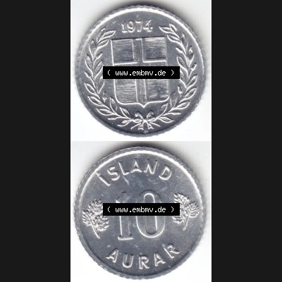 Münzen Island Umlaufmünze 1970-1974, 10 Aurar 1974, Münzseiten Vertikal für Mobile-Geräte zum Bildmaterial Sammlung