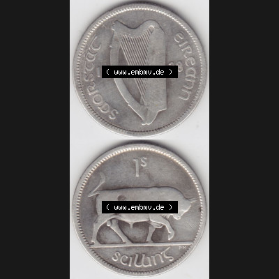 Münzen Irland Umlaufmünze 1928-1937, 1 Schilling, Scillins 1928, Münzseiten der Silbermünze Vertikal für Mobile-Geräte zum Download Sammlung