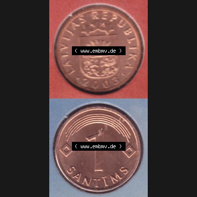 Münzen Lettland Umlaufmünze 1992-2008, 1 Centime 2003, Münze aus Münzensatz, Münzseiten Vertikal für Mobile-Geräte als Bildmaterial Sammlung