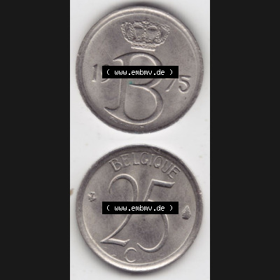Münzen Belgien Umlaufmünze 1964-1975, 25 Centimes Belgique. Vorderseite und Rückseite vertikal auf einen digitalen Bild der alten belgischen Francs Umlaufmünze aus Belgien... Sammlung