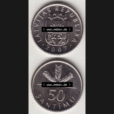 Münzen Lettland Umlaufmünze 1992-2009, 50 Santimu 2007, Münzseiten Vertikal für Mobile-Geräte als Bildmaterial Sammlung